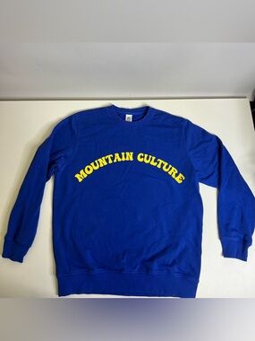 Mountain Culture Blue Crewneck Sweatshirt with Yellow Logo